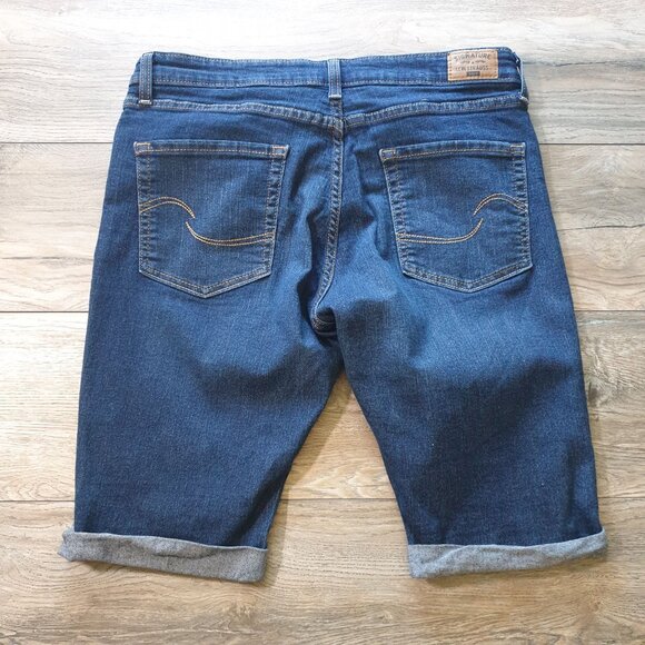 Levis Signature Mid Rise Skinny Denim Shorts W32 Rolled Cuff Blue Stretch - Picture 6 of 7